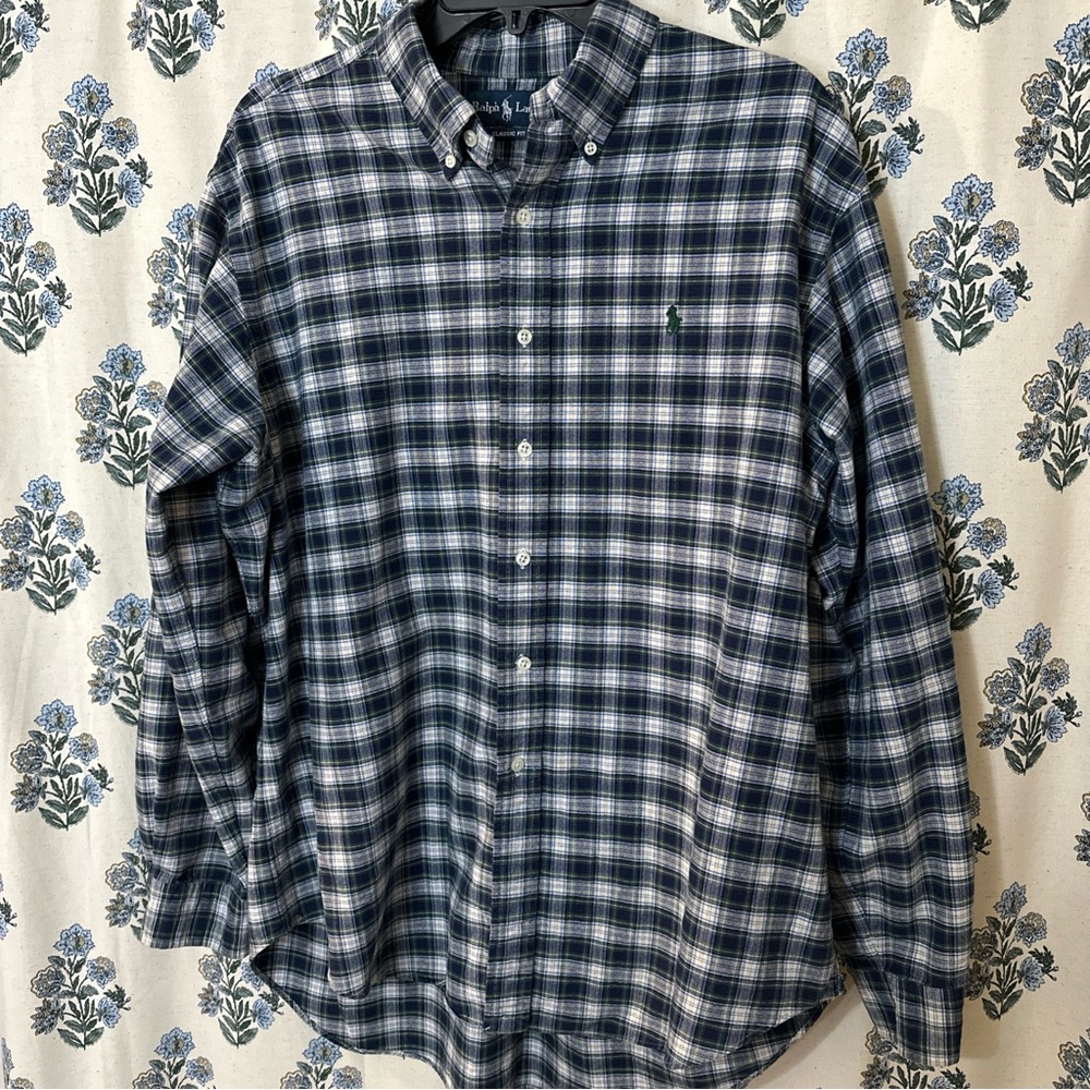 Polo Ralph Lauren Custom Fit Shirt Men XL Plaid Pony Logo Long Sleeve Button